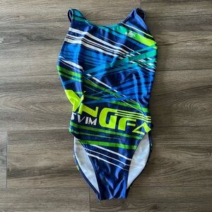 Women blue sport one-piece swimsuit